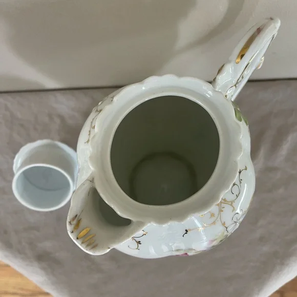 Dresden Germany Antique Porcelain Teapot Coffee Chocolate Pot Pitcher Roses Gold - Picture 9 of 16